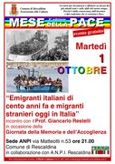 MESE DELLA PACE: EMIGRANTI ITALIANI DI CENTO ANNI FA E MIGRANTI STRANIERI OGGI IN ITALIA